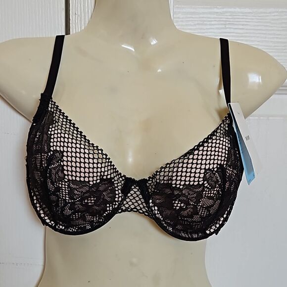 DKNY Women's Lace Lightly Padded Underwire Contour Bra 34C Black/ Cream - Picture 2 of 16